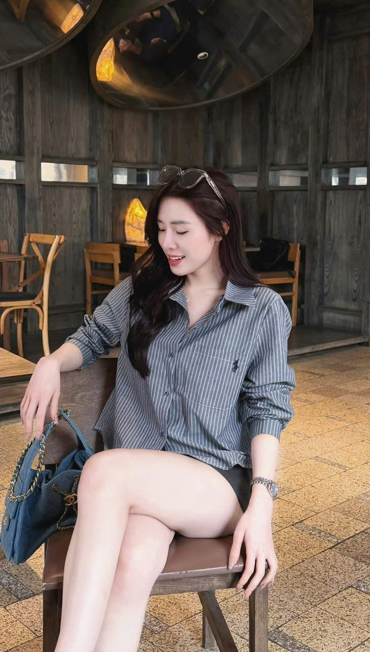 HA194 Áo somi tay dài phối sọc ( XANH )