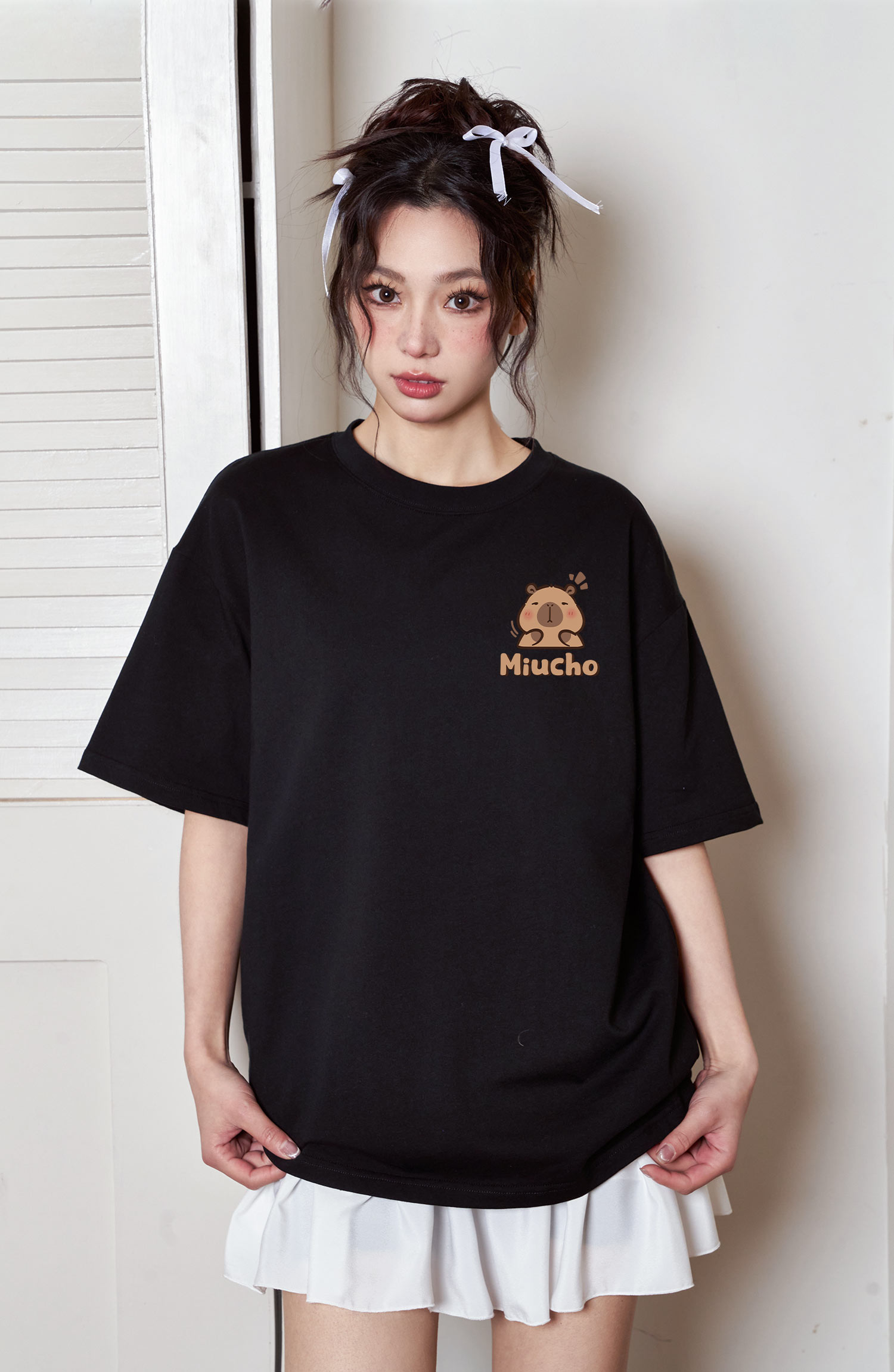 Áo thun gấu Capybara unisex form rộng tay lỡ màu xinh ATD1217 Miucho vải cotton thoáng mát cổ tròn in mix_thumbnail_28