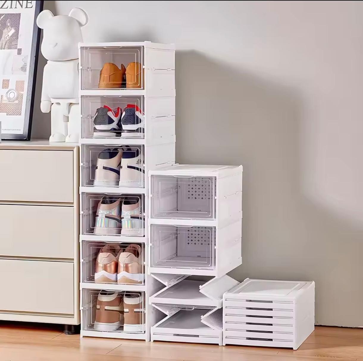 Zapatero Organizador Plegable 6 Niveles - Caja de Zapatos Transparente
