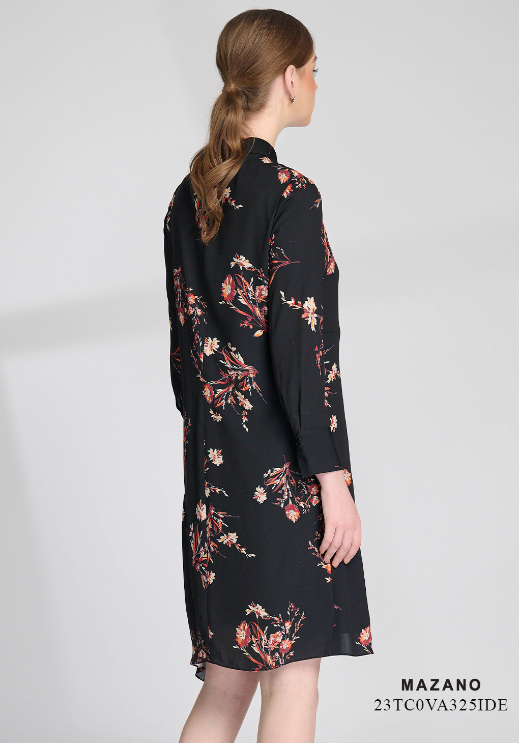 Váy Đầm Suông Vải lụa dày Họa tiết hoa in 2D Chân cách điệu Cổ bẻ Tay ngắn Dài ngang gối_thumbnail_2