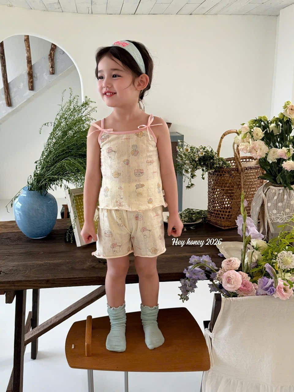 V14 - Set ngủ cotton thỏ hồng 2 chi tiết hãng HeyHoney