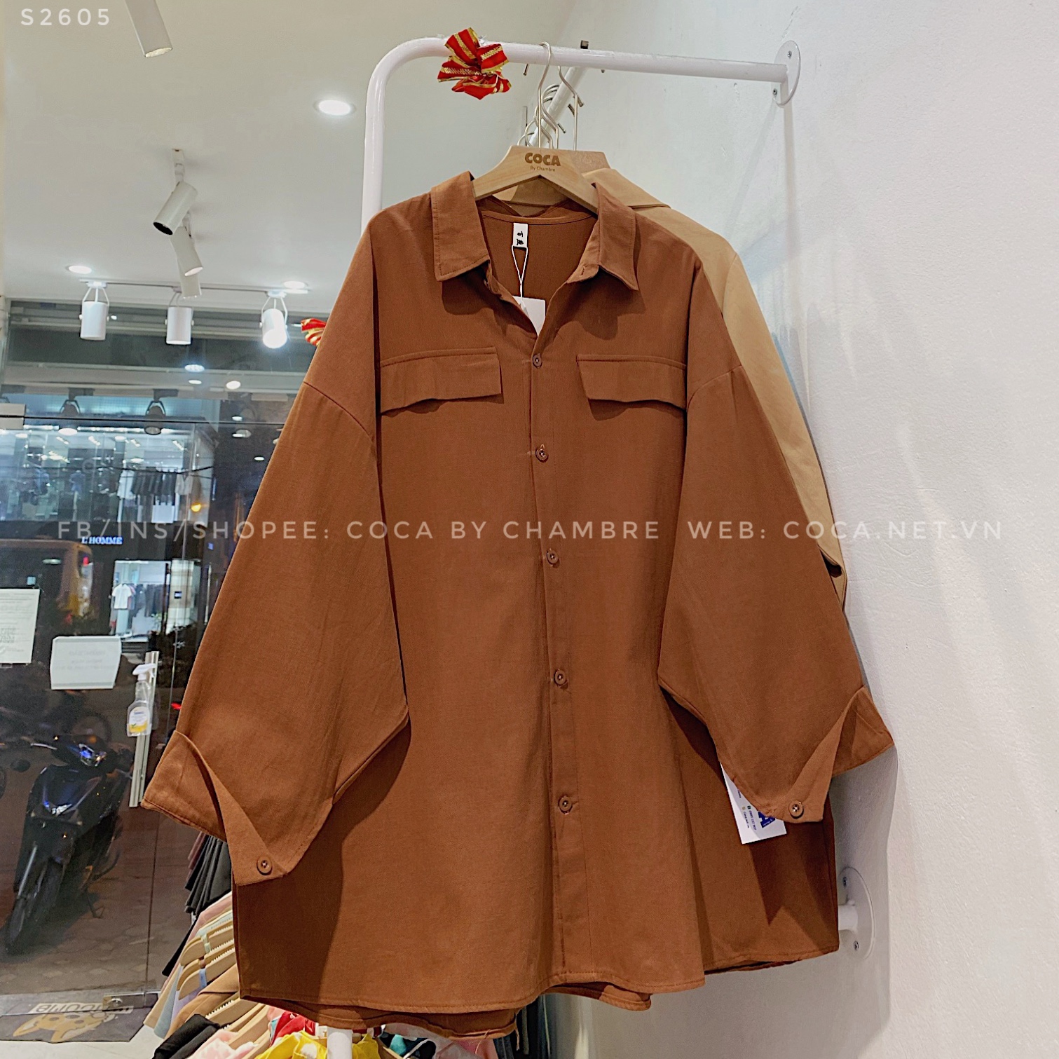 Áo sơ mi thô cotton trơn 2 nắp túi form rộng Hàn Quốc_thumbnail_6