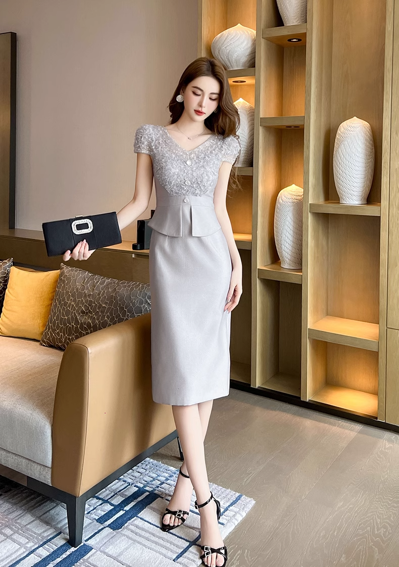 15260-Đầm body  phối ren màu  xám  ( lụa, ren)_thumbnail_2