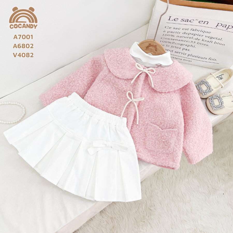 Áo khoác lông HỒNG phối nơ TRẮNG_thumbnail_3