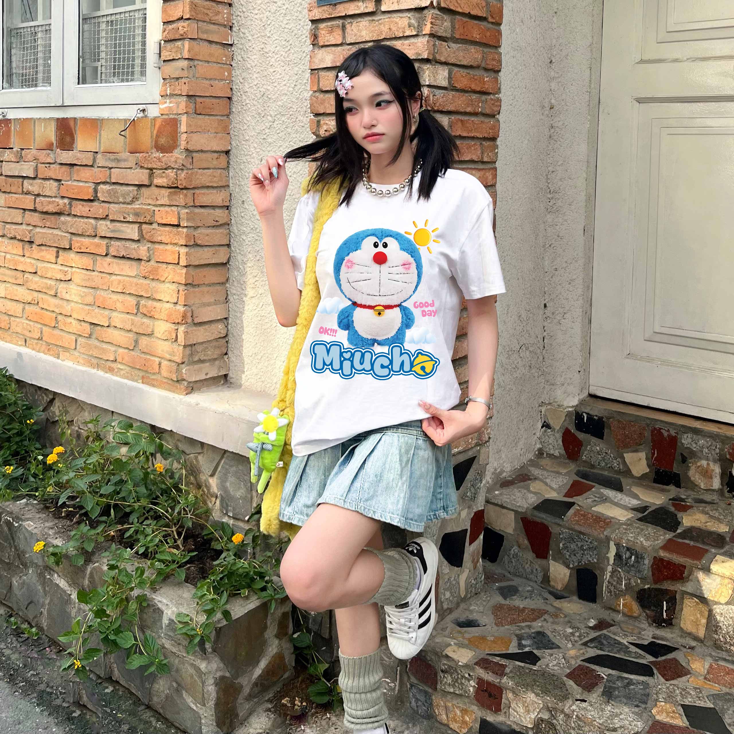 Áo thun nữ form rộng hình mèo máy 2319 Miucho vải cotton 4 chiều thoáng mát unisex in mix_thumbnail_2