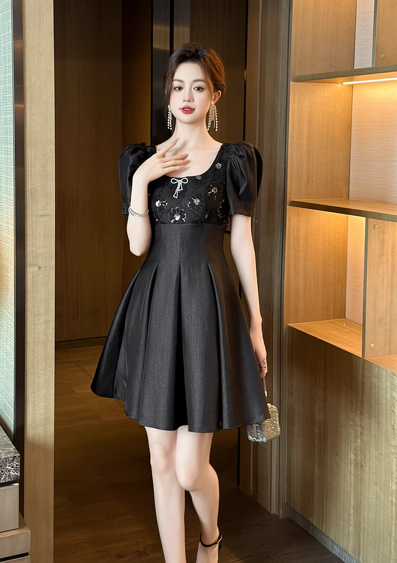 15119-Đầm đen dự tiệc tay phồng cách điệu (tapta, ren)_thumbnail_2