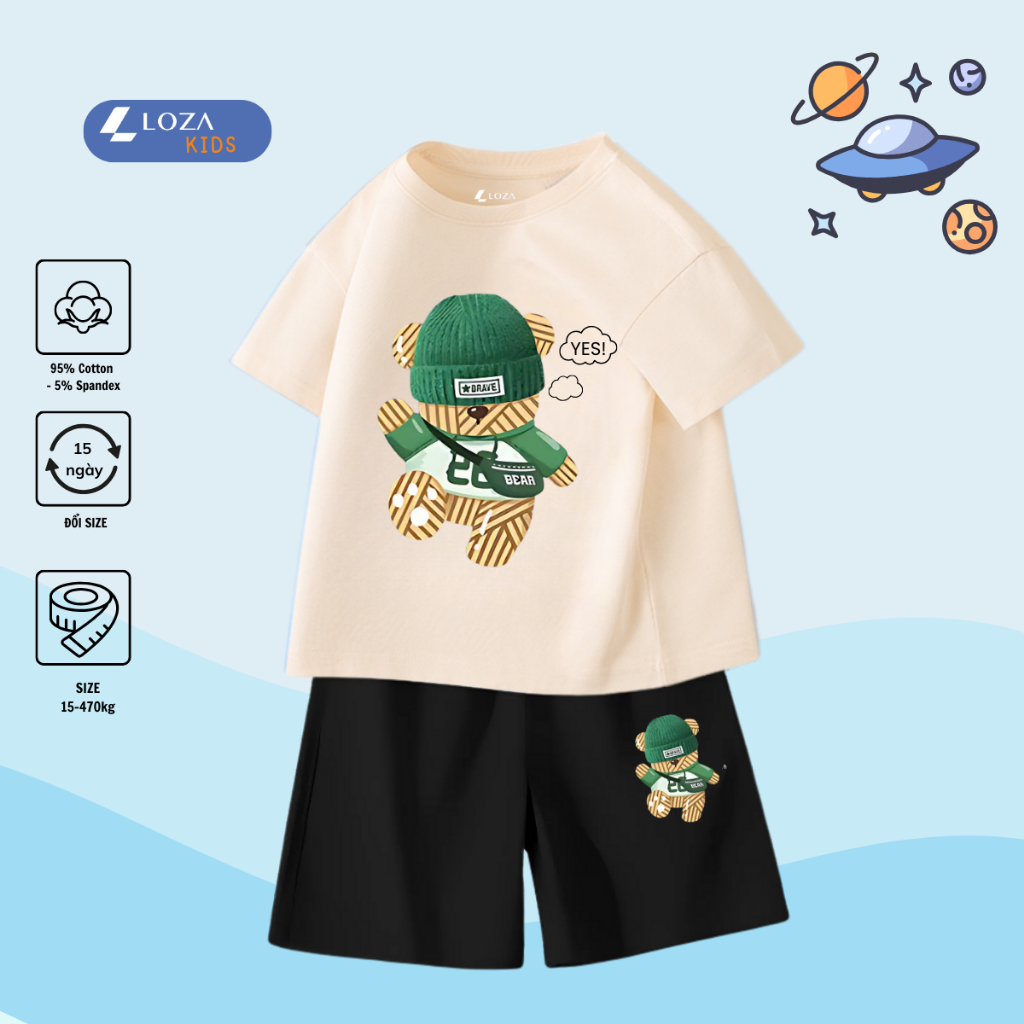Bộ đồ bé trai in hình "Gấu Yes" -  Loza Kids SB234
