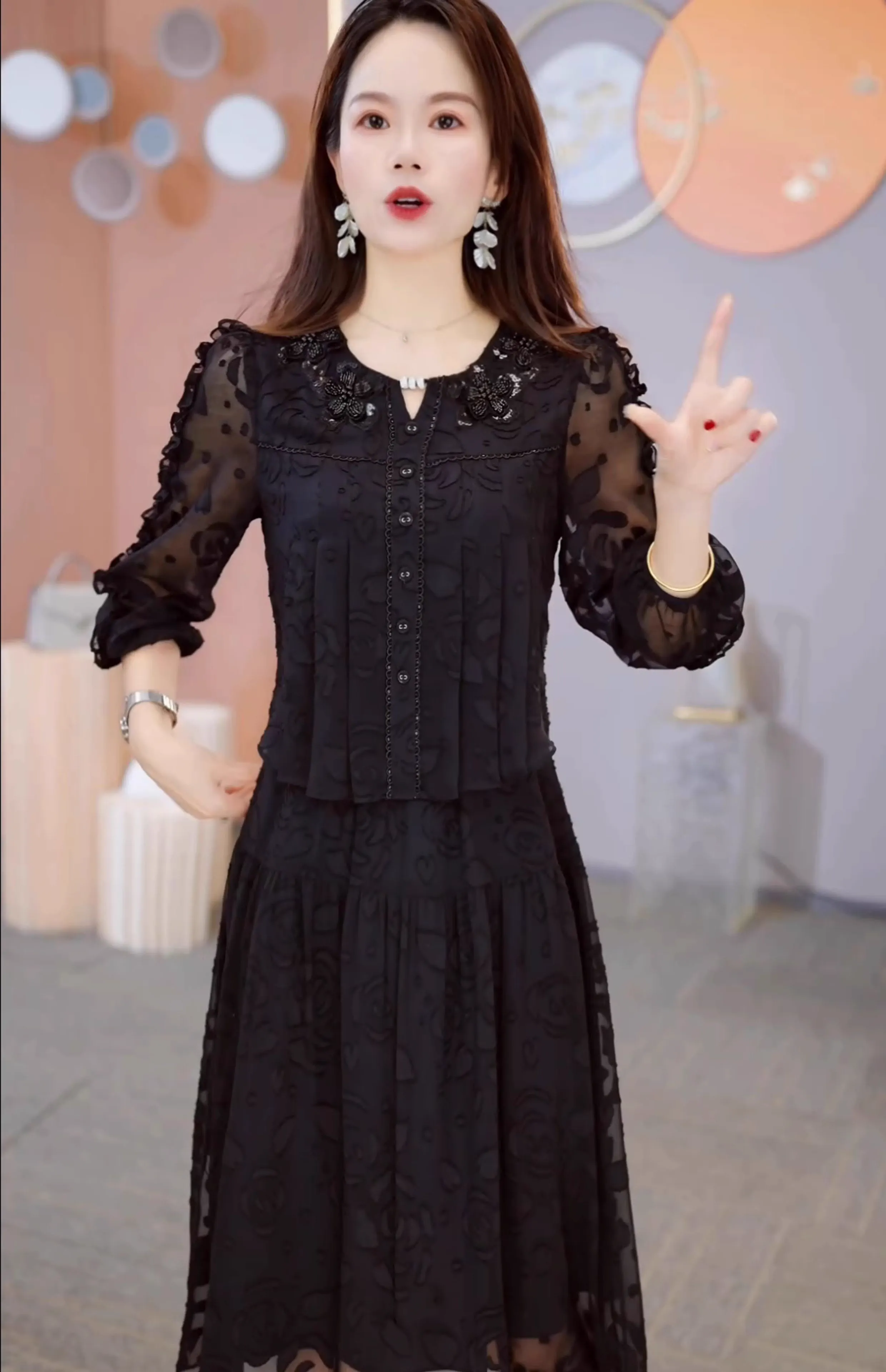 16549-Đàm voan đen tay lở giả rời  họa tiết  hoa 3D (voan, lót)_thumbnail_0