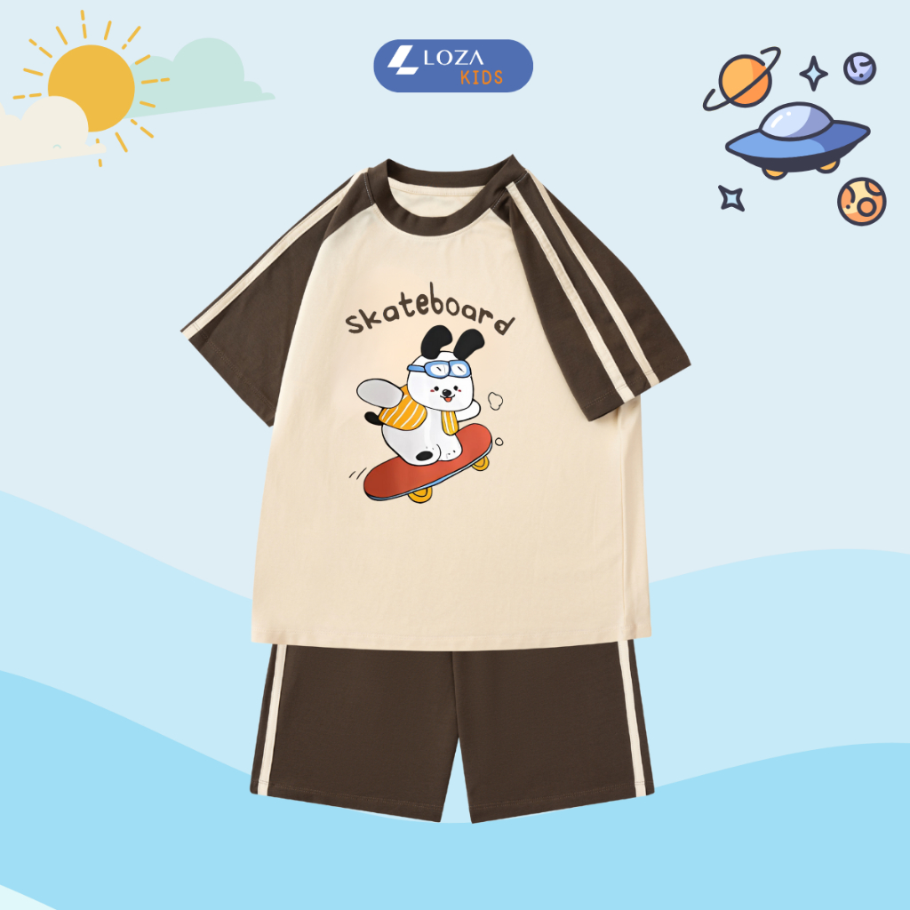 Đồ bộ cho bé màu be phối nâu nhiều hình - Loza Kids BF001_thumbnail_8