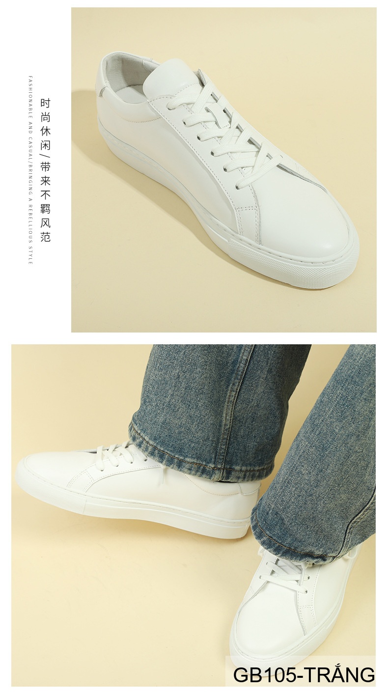 GB105 - Giày Sneaker Nam Da Bò Thiết Kế Đơn Giản, Đế Cao Su Bền, Màu Trắng Đen_thumbnail_3