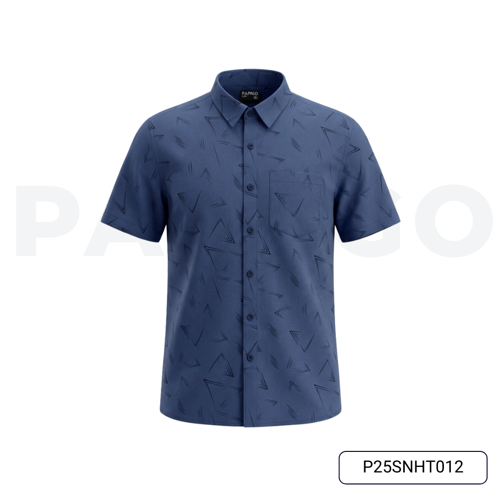 Áo sơ mi nam trung niên PAPAGO tay ngắn vải xô đũi thoáng mát lai ngang in họa tiết - P25SNHT012