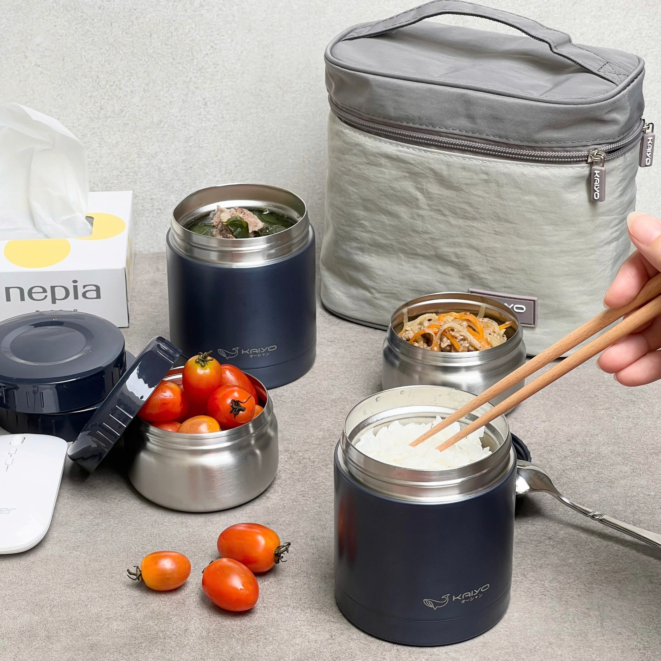Bộ Hộp Cơm Giữ Nhiệt 5 món Kaiyo 1200ml (4 hộp+1 túi)_thumbnail_14