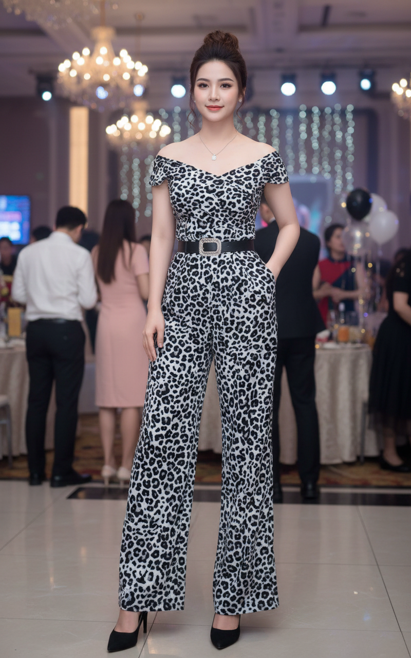 Jumpsuit ống rộng họa tiết trễ vai 2 trong 1_thumbnail_4