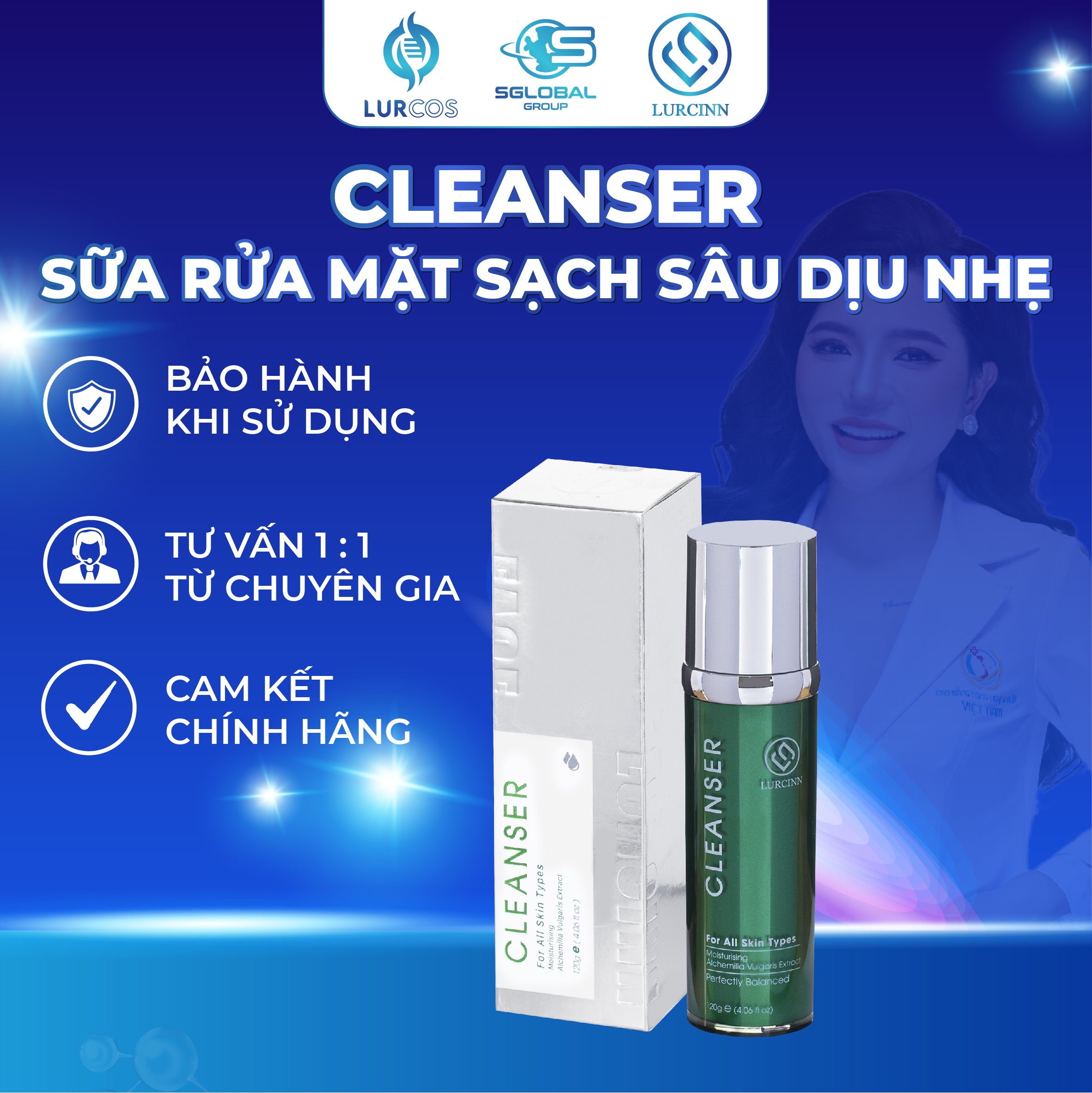 Sữa Rửa Mặt Lurcinn Cleanser Làm Sạch Sâu, Ngăn Ngừa Mụn Cho Da Dầu Mụn, Da Khô, Da Hỗn Hợp 120ml