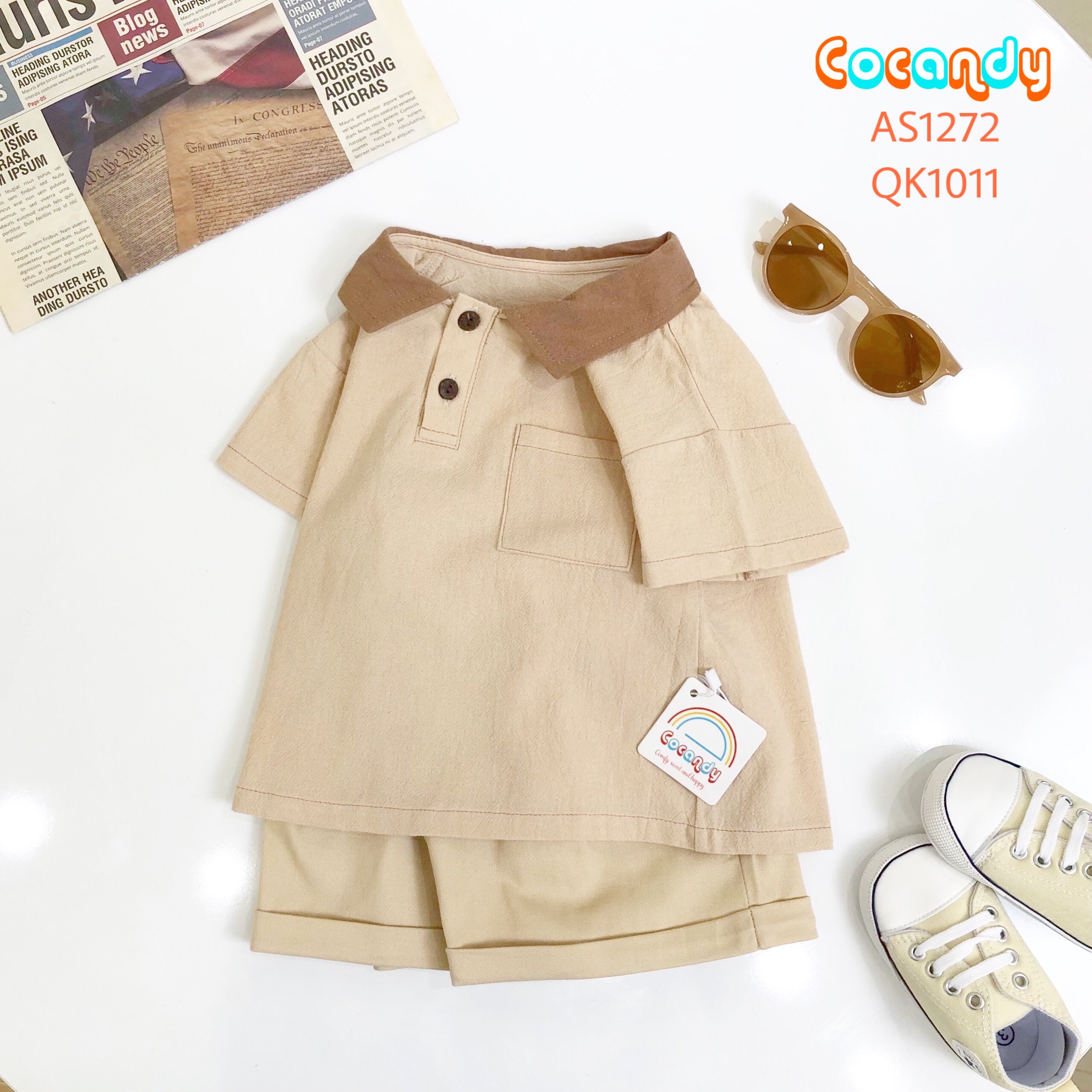 Áo cộc BE cổ NÂU túi ngực_thumbnail_3