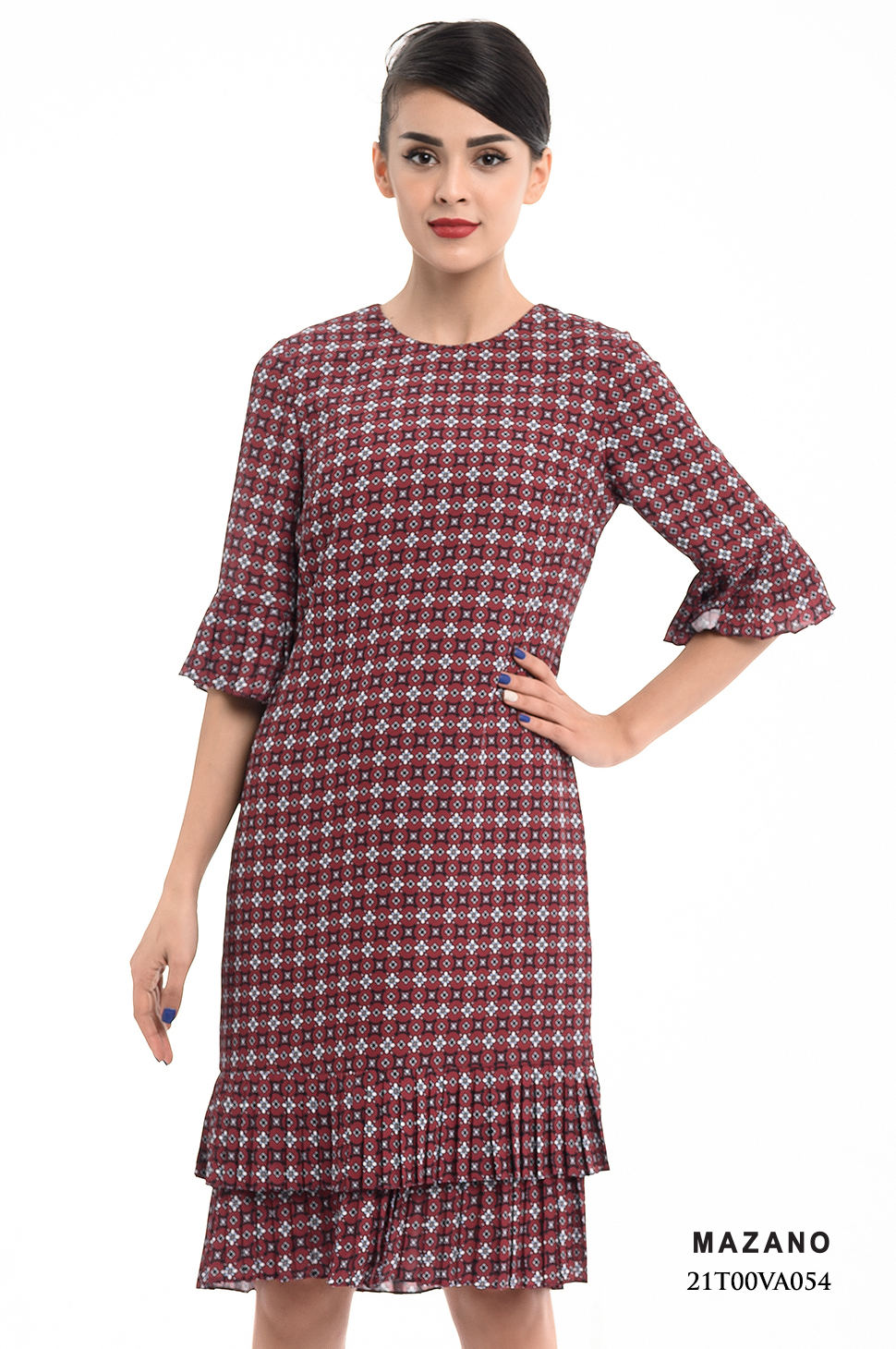 Đầm suông họa tiết phối chân dập ly