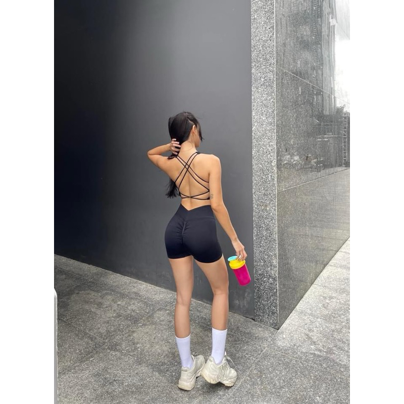 Bộ Quần Áo Thể Thao Tập Gym Yoga Nữ Dáng Đùi Bra 2 Dây Chéo Hack Dáng