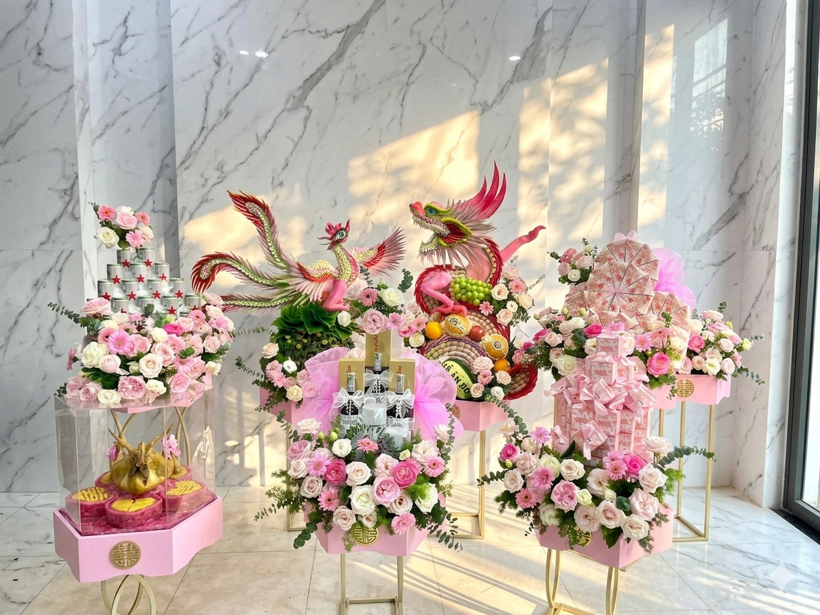 Tráp Cưới Hỏi Rồng Phượng 7 Lễ (mẫu 1) Giá : Liên hệ