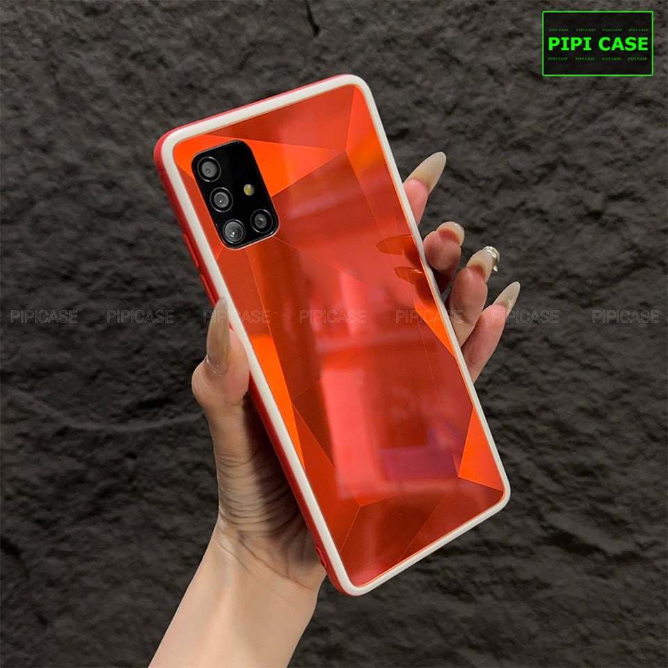 Ốp Lưng Samsung A71 - Kim Cương 6D - Đỏ viền trắng