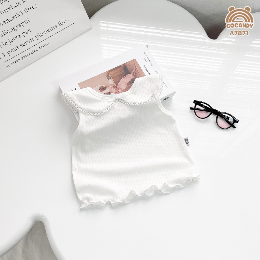 Áo cộc polo TRẮNG sát nách cổ sen nơ_thumbnail_1