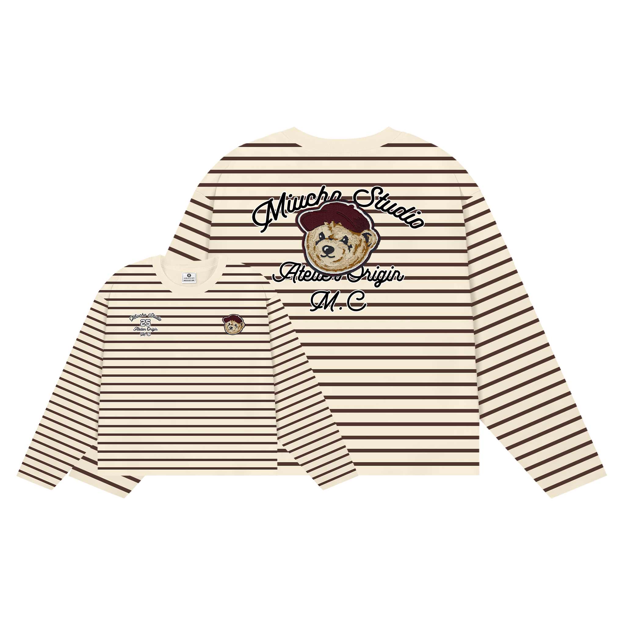 Áo thun form boxy Miucho Studio vải bo rip dày dặn thoáng mát cổ tròn tay dài kẻ sọc mix màu 2704_thumbnail_11