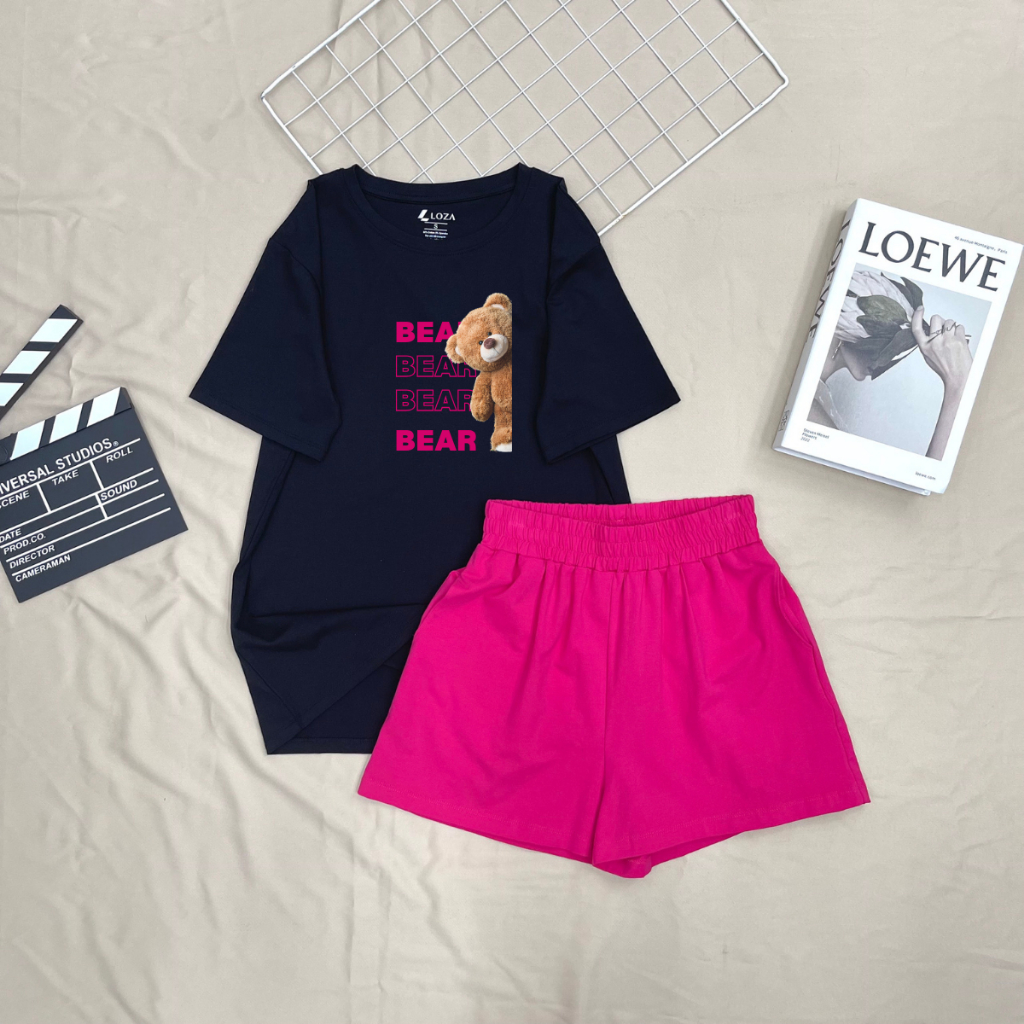 Set đồ nữ LOZA hình gấu Bear - Đồ bộ nữ mùa hè gồm áo thun dáng rộng + quần đùi cotton - BP17_thumbnail_3