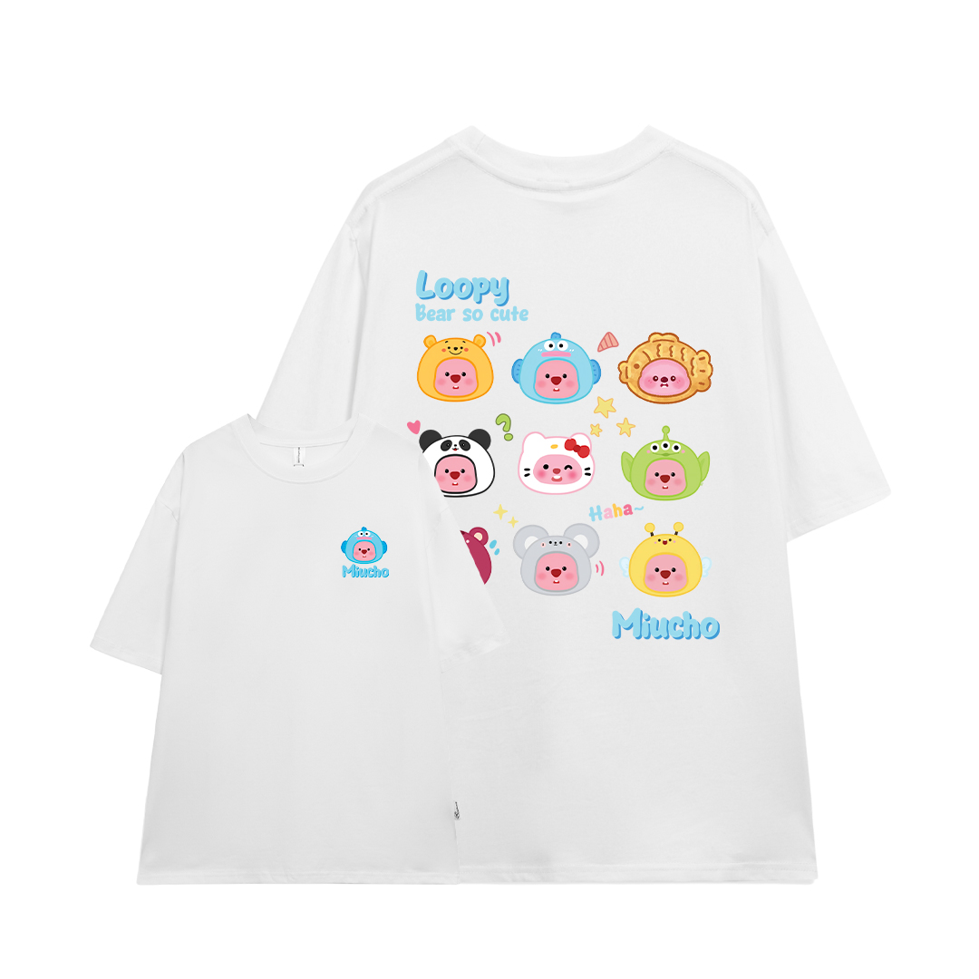 Áo thun Loopy Hải Ly form rộng ATD652 Miucho cotton cổ tròn in artwork_thumbnail_12
