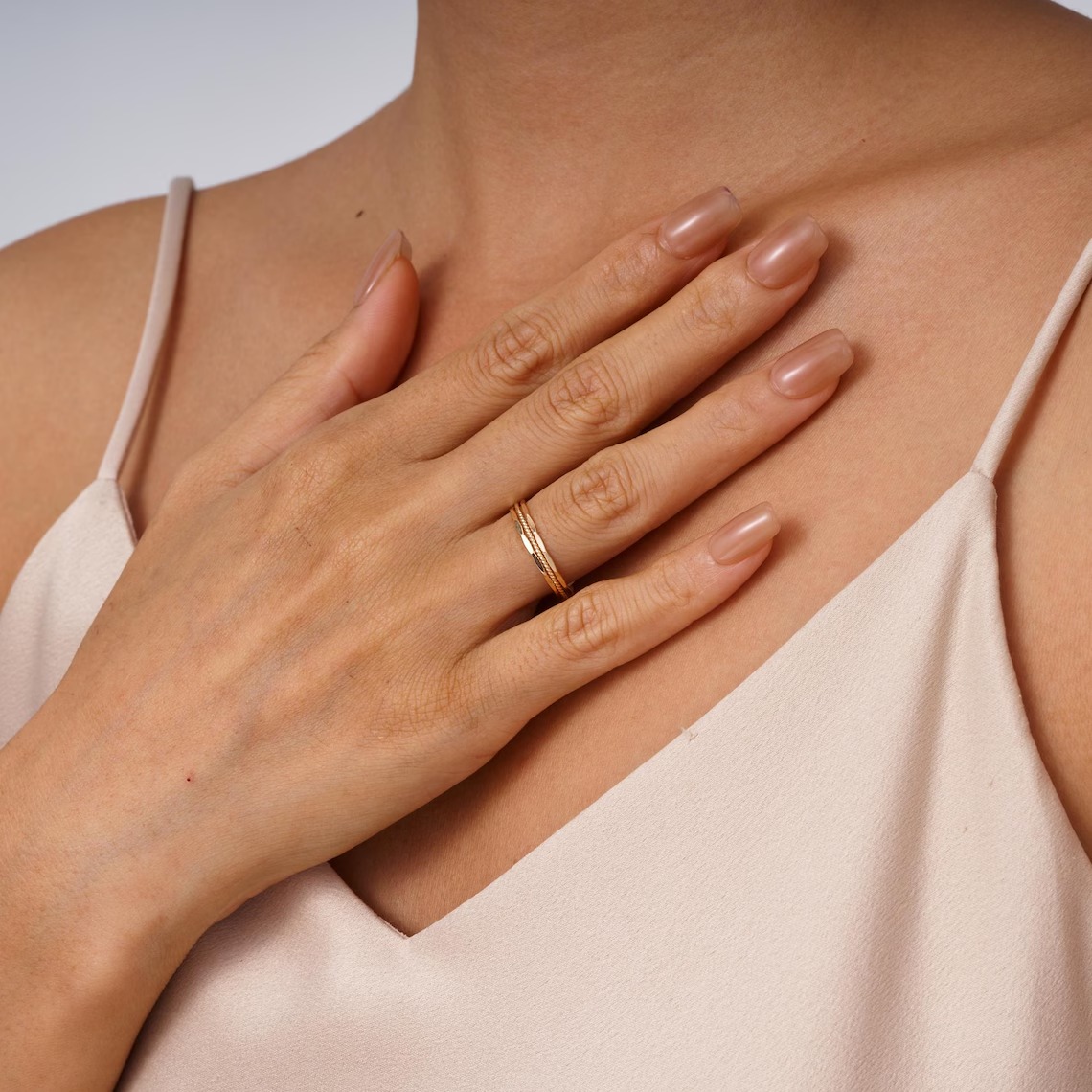 Elegant 3-Piece Gold Filled Ring Trio • Handmade Hammered & Twist Stackable Set_thumbnail_11