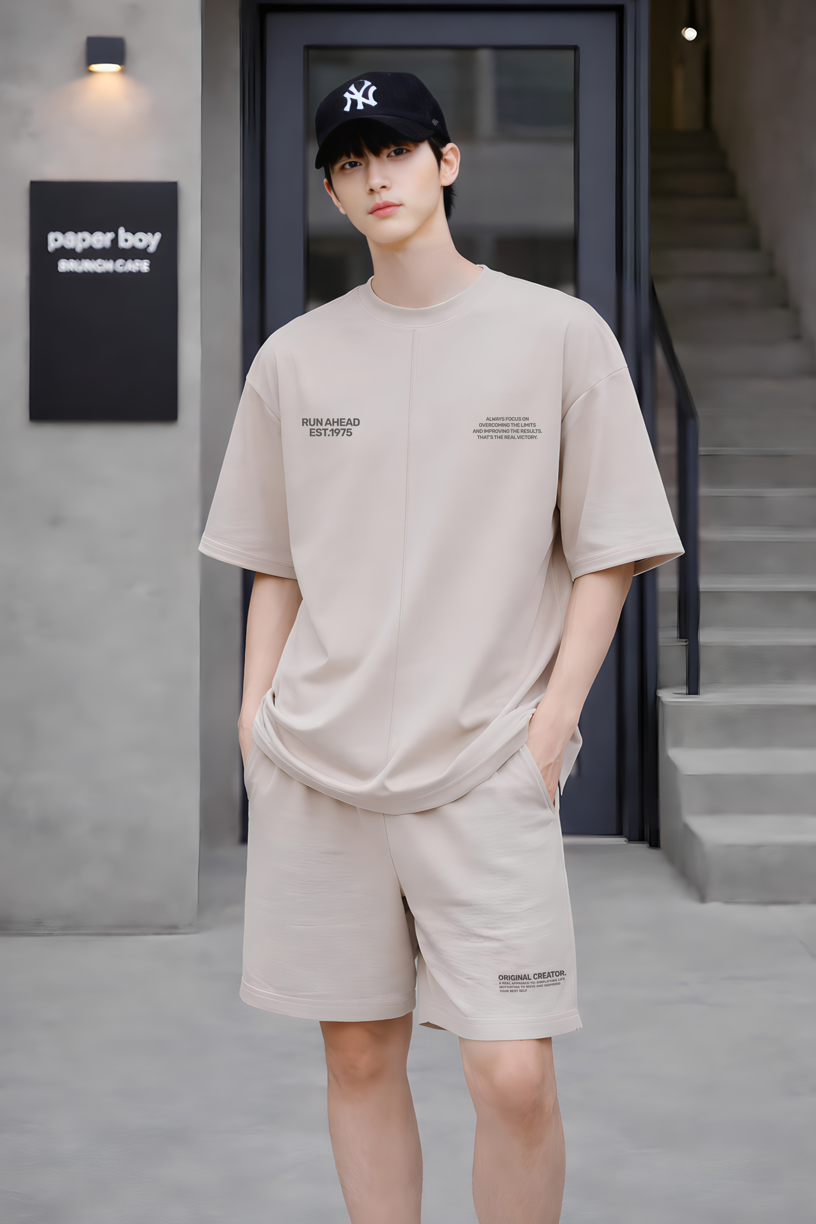 Quần short nỉ bé trai màu be in chữ_thumbnail_2