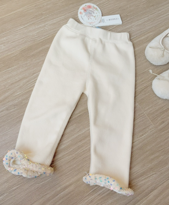 (Q183) Quần legging màu kem gấu lấp lánh