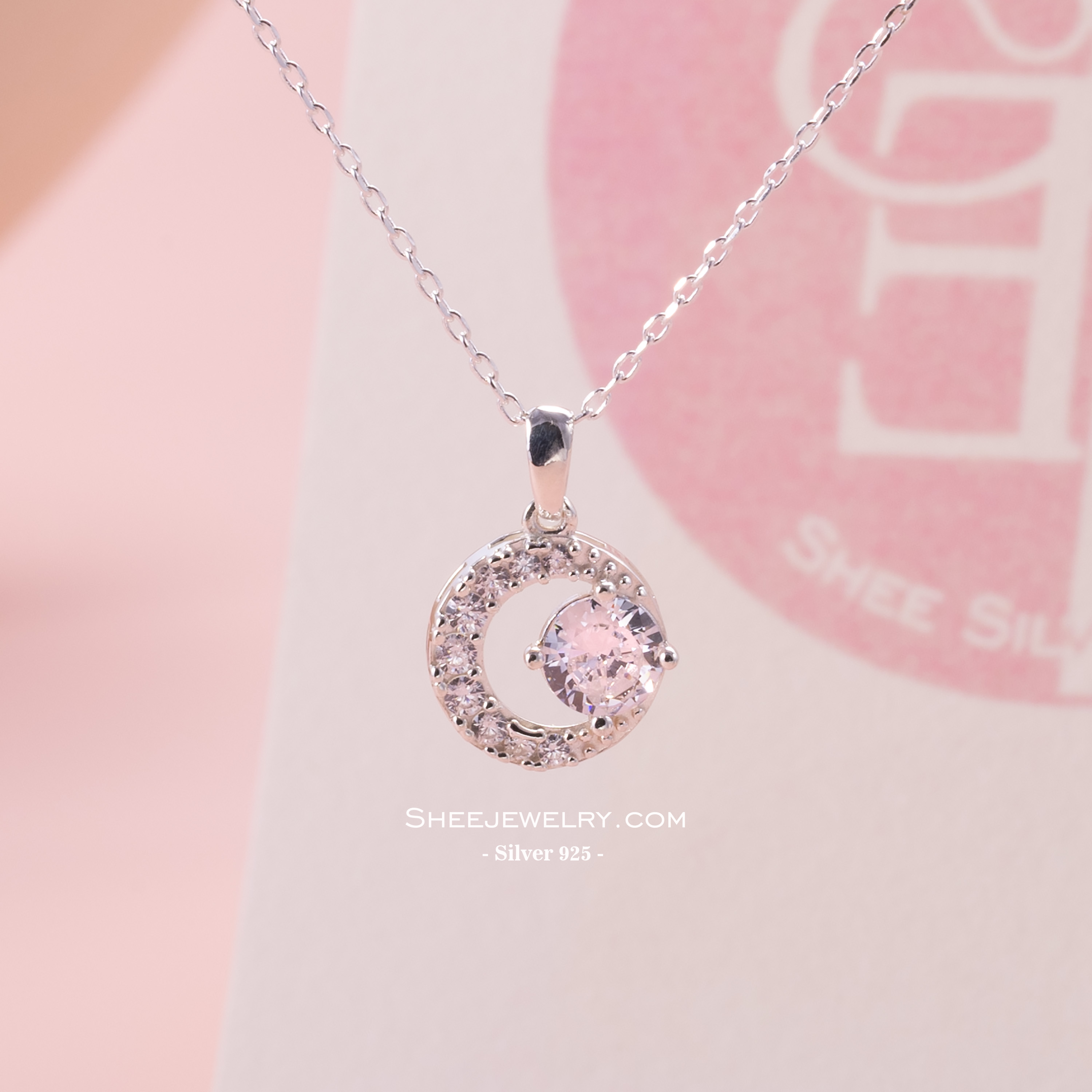 Vòng cổ bạc nữ Shee Silver chính hãng 925 kiểu mặt trăng đính đá lấp lánh – phụ kiện sang trọng