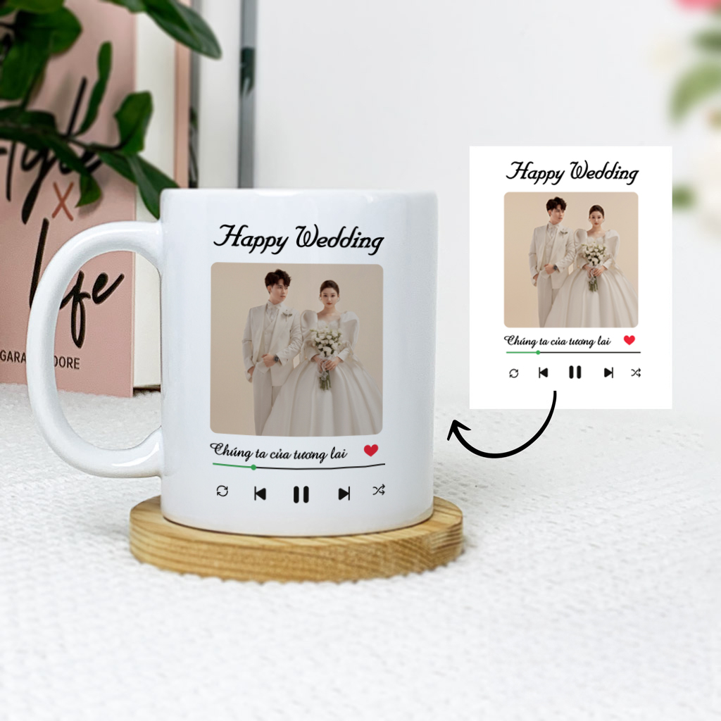 Ly sứ trắng in hình theo yêu cầu, quà tặng ý nghĩa cho cô dâu chú rể nhân ngày cưới, lễ thành hôn