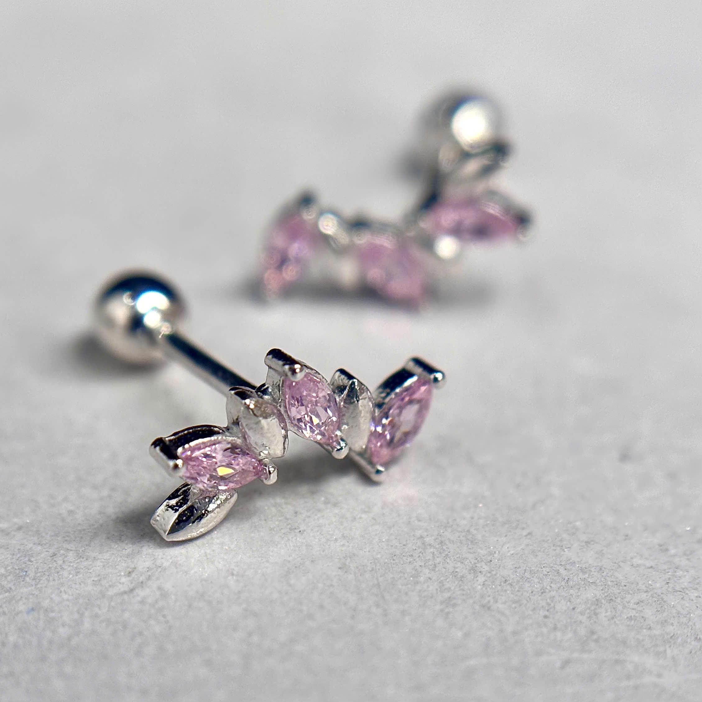 Khuyên kiểu bạc si kim dải kim cương hồng