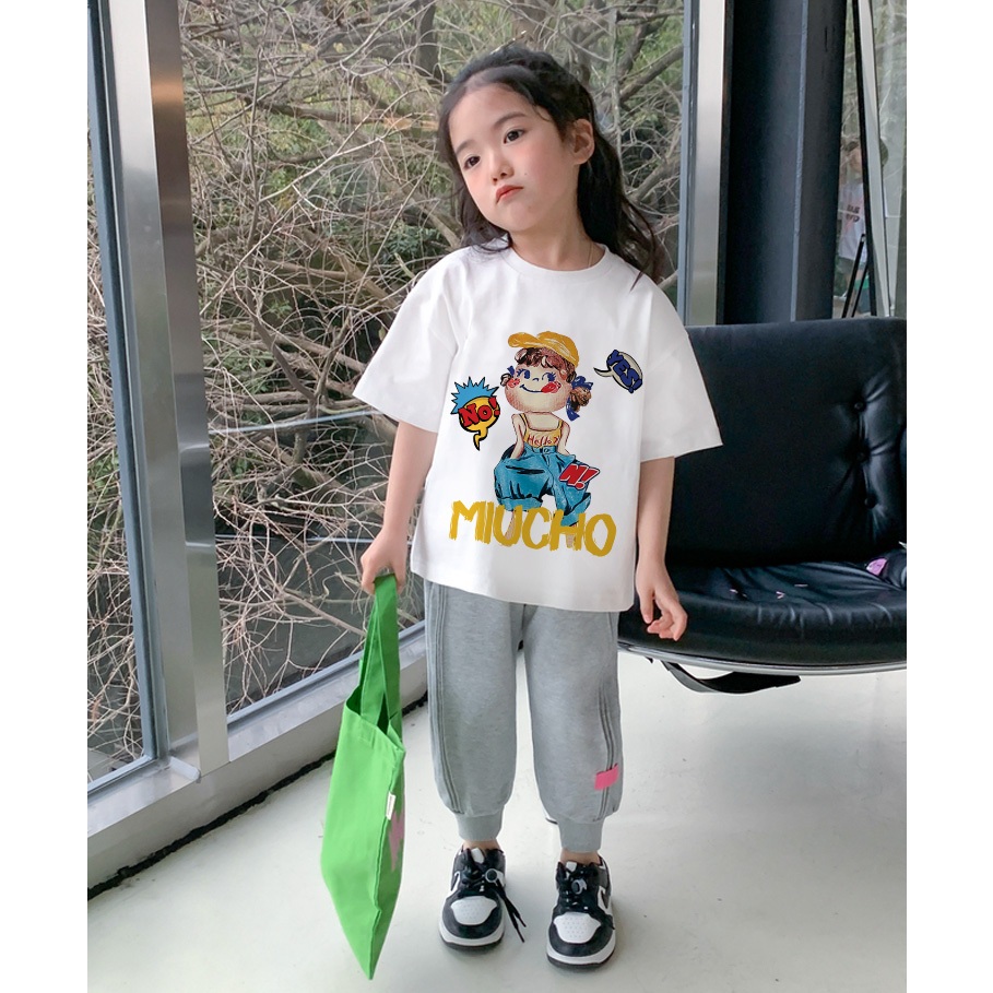 Áo thun cho bé gái hoạt hình form rộng AED1113 Miucho Kid tay ngắn cổ tròn in mix_thumbnail_4