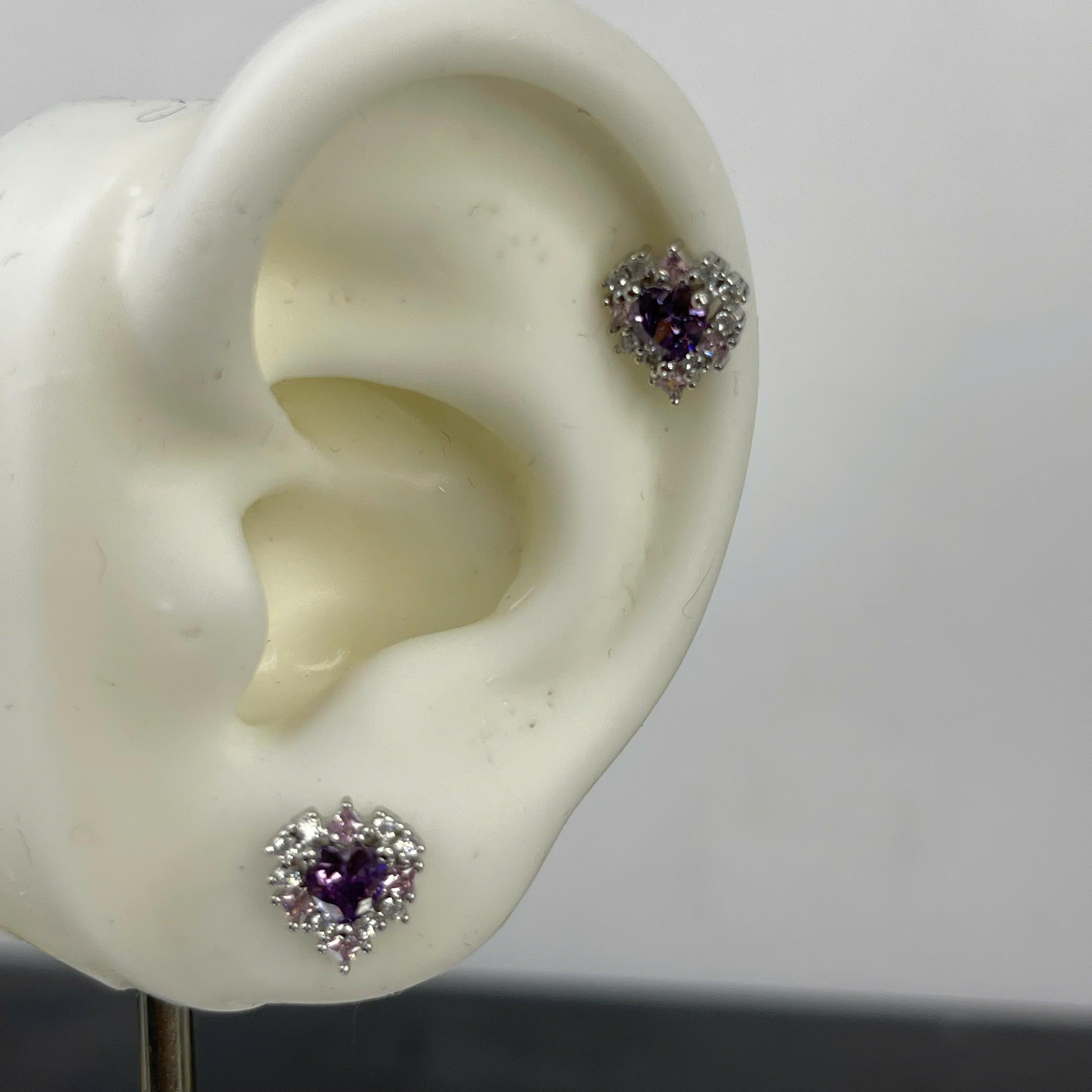 Khuyên kiểu bạc tim tím xi bạch kim