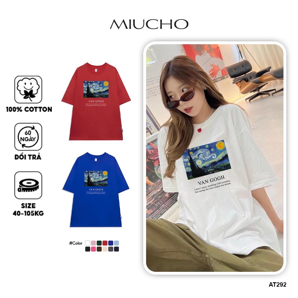 Áo thun unisex tay lỡ form rộng chất vải cotton mềm mại Miucho AT292 in graphic