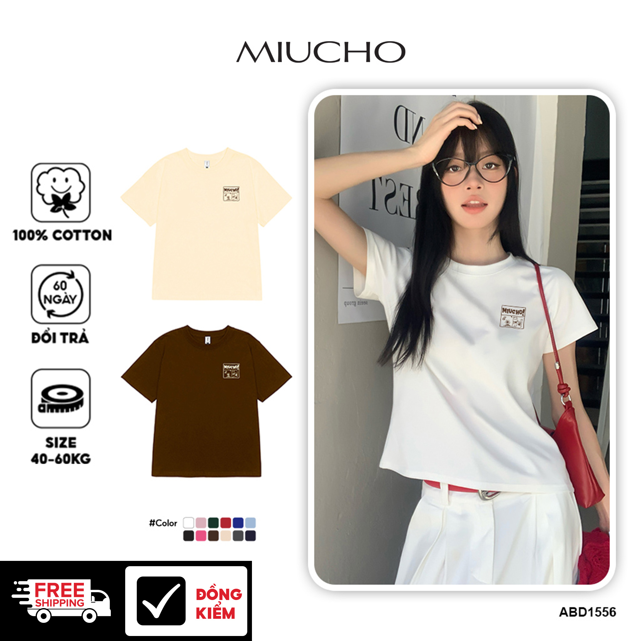 Áo baby tee form ôm dễ thương ABD1556 Miucho vải cotton co giãn cổ tròn in mix