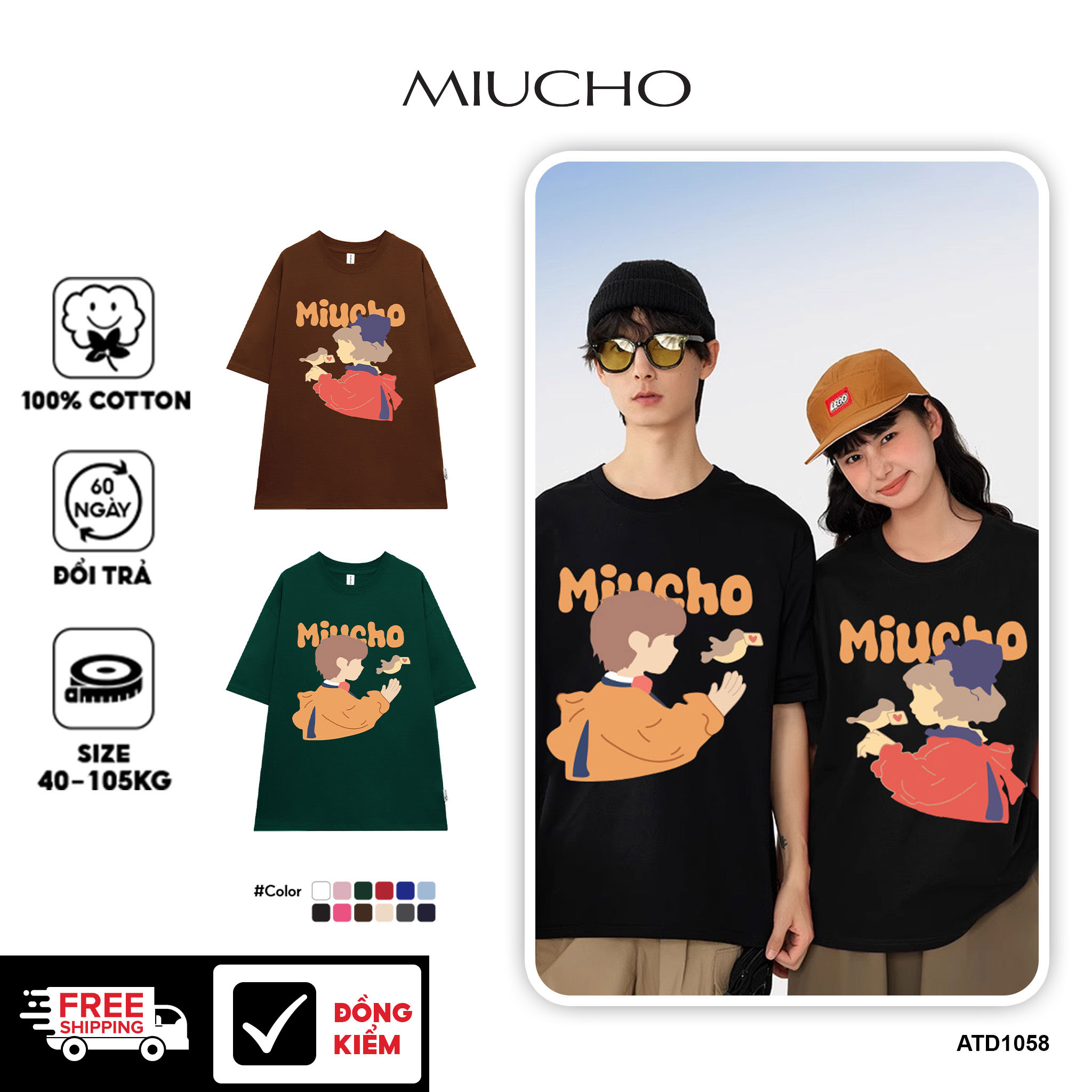 Áo thun couple cute form rộng unisex đủ size ATD1057 Miucho tay lỡ cổ tròn in mix_thumbnail_1