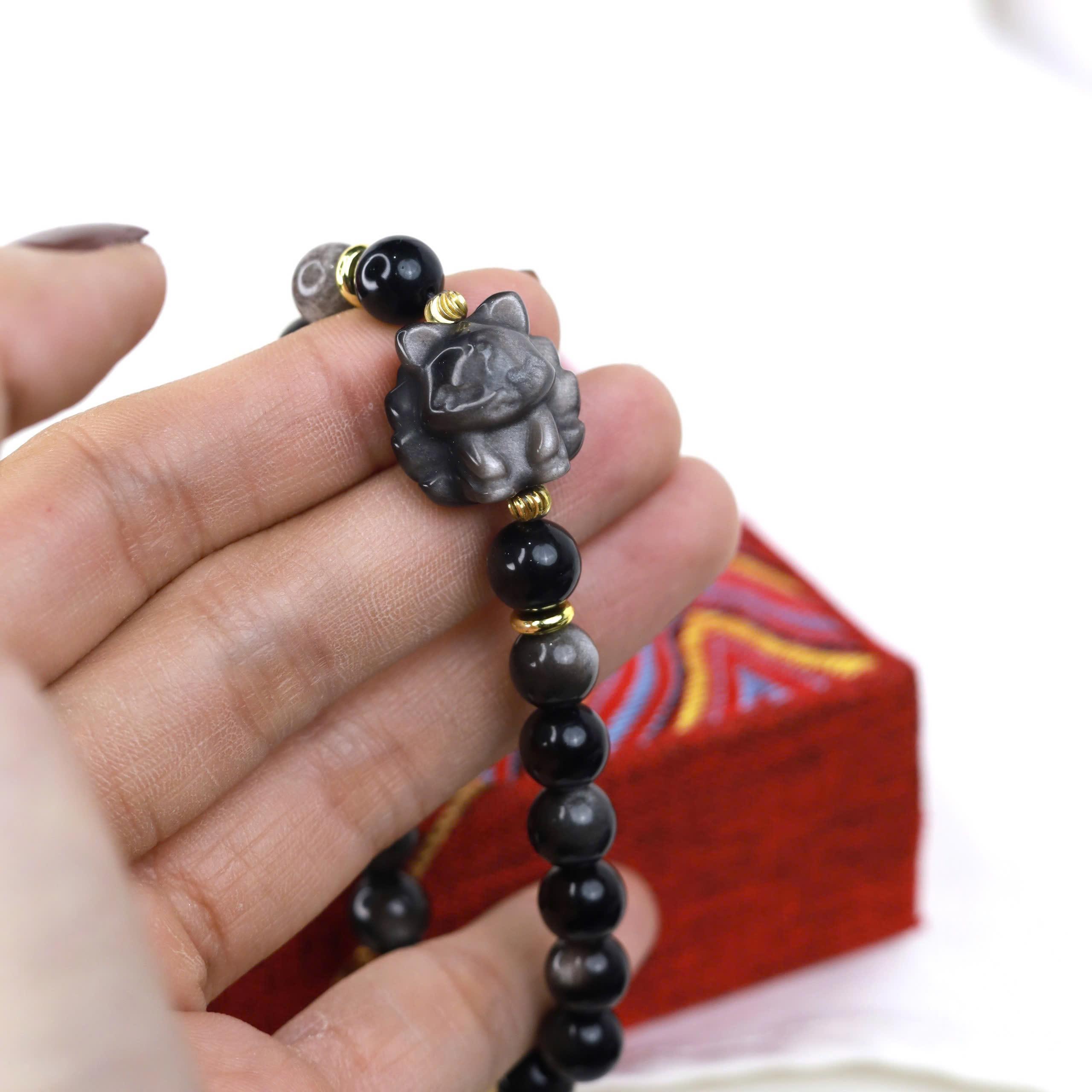 Vòng tay obsidian mix hồ ly