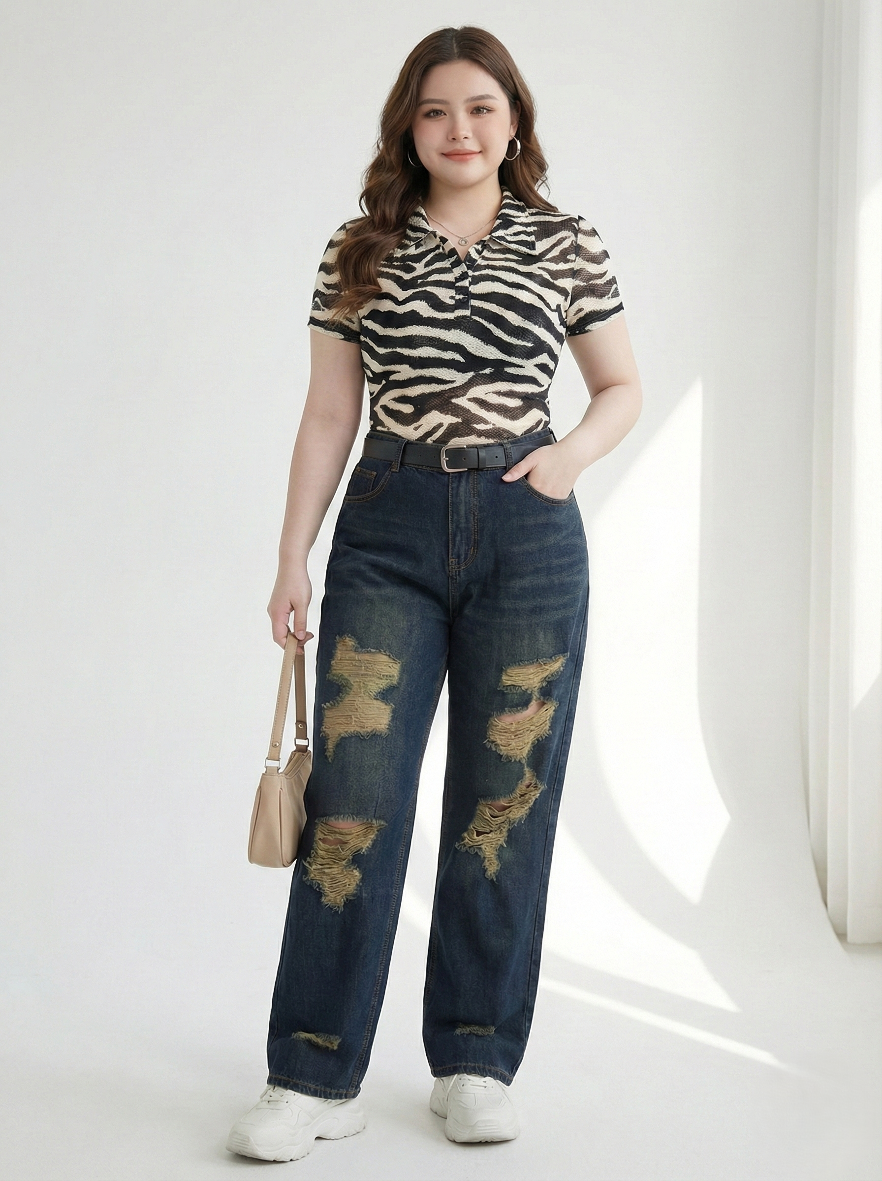 Quần suông thêu rách 97cm bigsize QJ5026 dành cho nàng béo mập từ 55-90kg