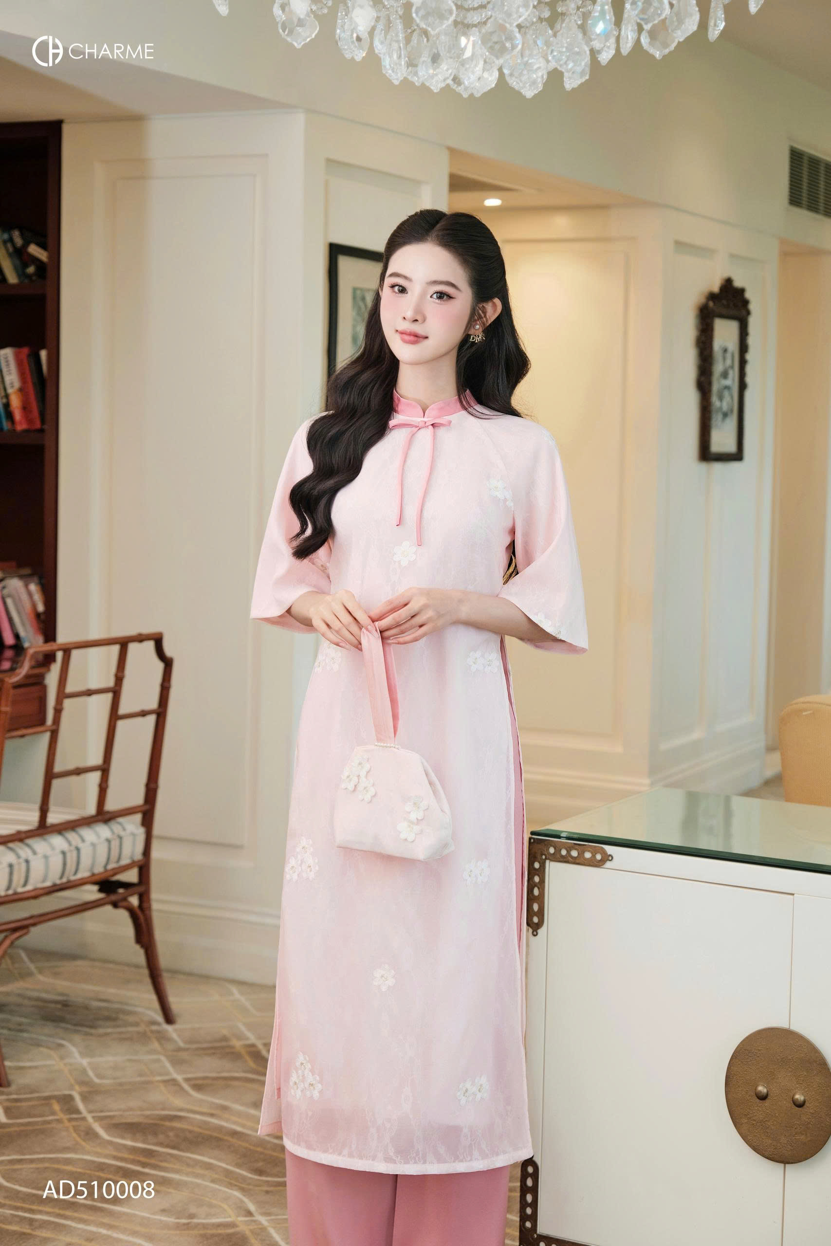 Áo dài cổ nơ thêu hoa_thumbnail_2