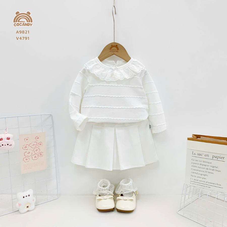 Áo dài TRẮNG sóng nhún bèo cổ