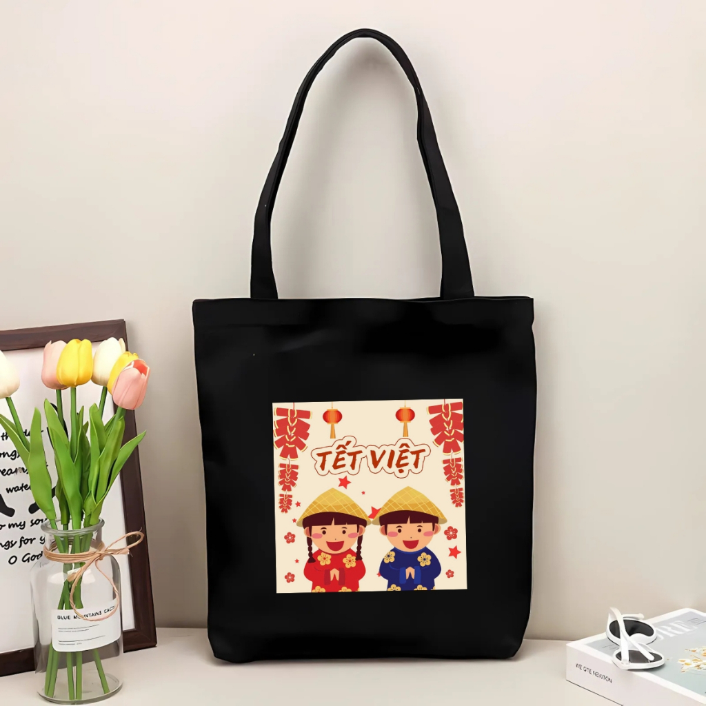 Túi tote vải canvas hình Tết đeo vai, có khoá kéo và ngăn phụ - 𝐖𝐞 𝐓𝐞𝐞 TOTE08_thumbnail_18