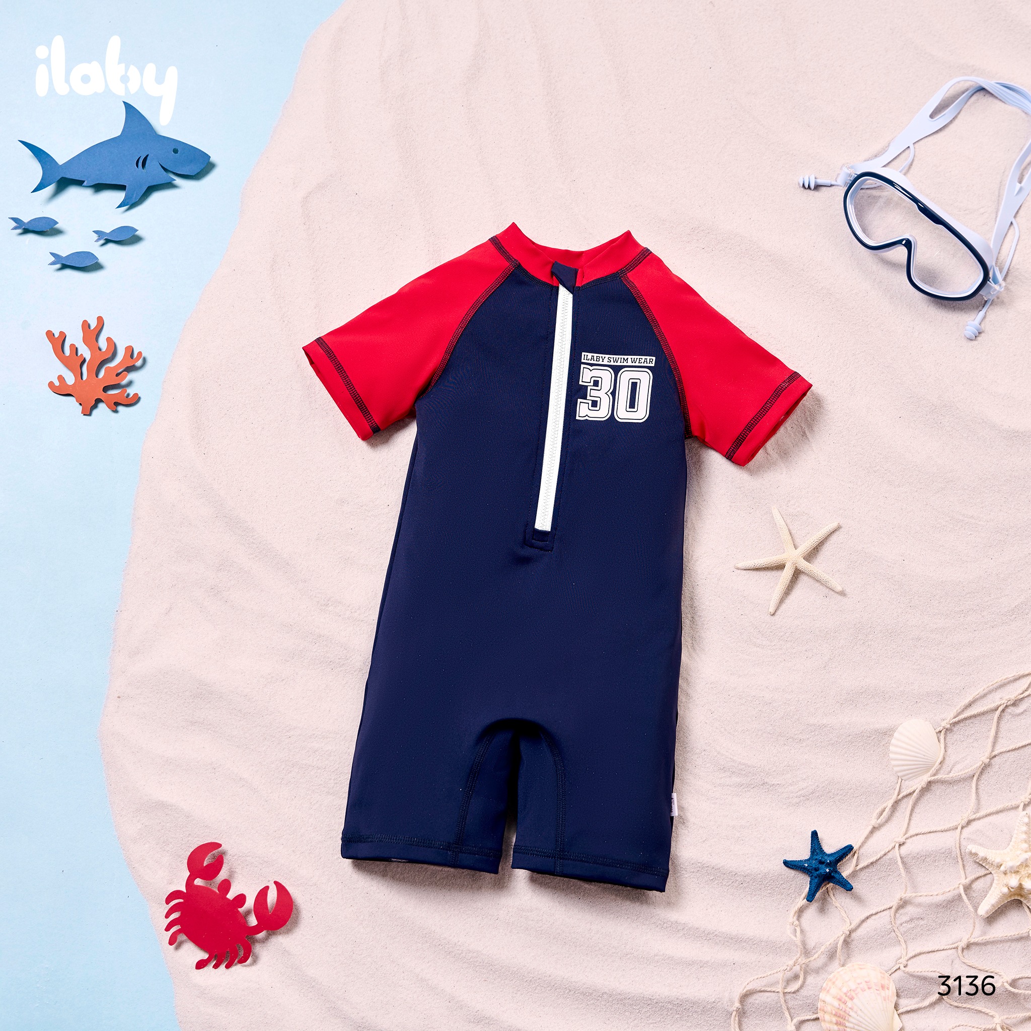 Bộ bơi liền phối màu tay raglan