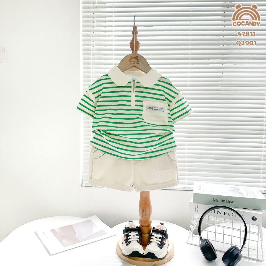 Áo cộc kẻ XLá phối Be cổ bẻ khóa_thumbnail_5