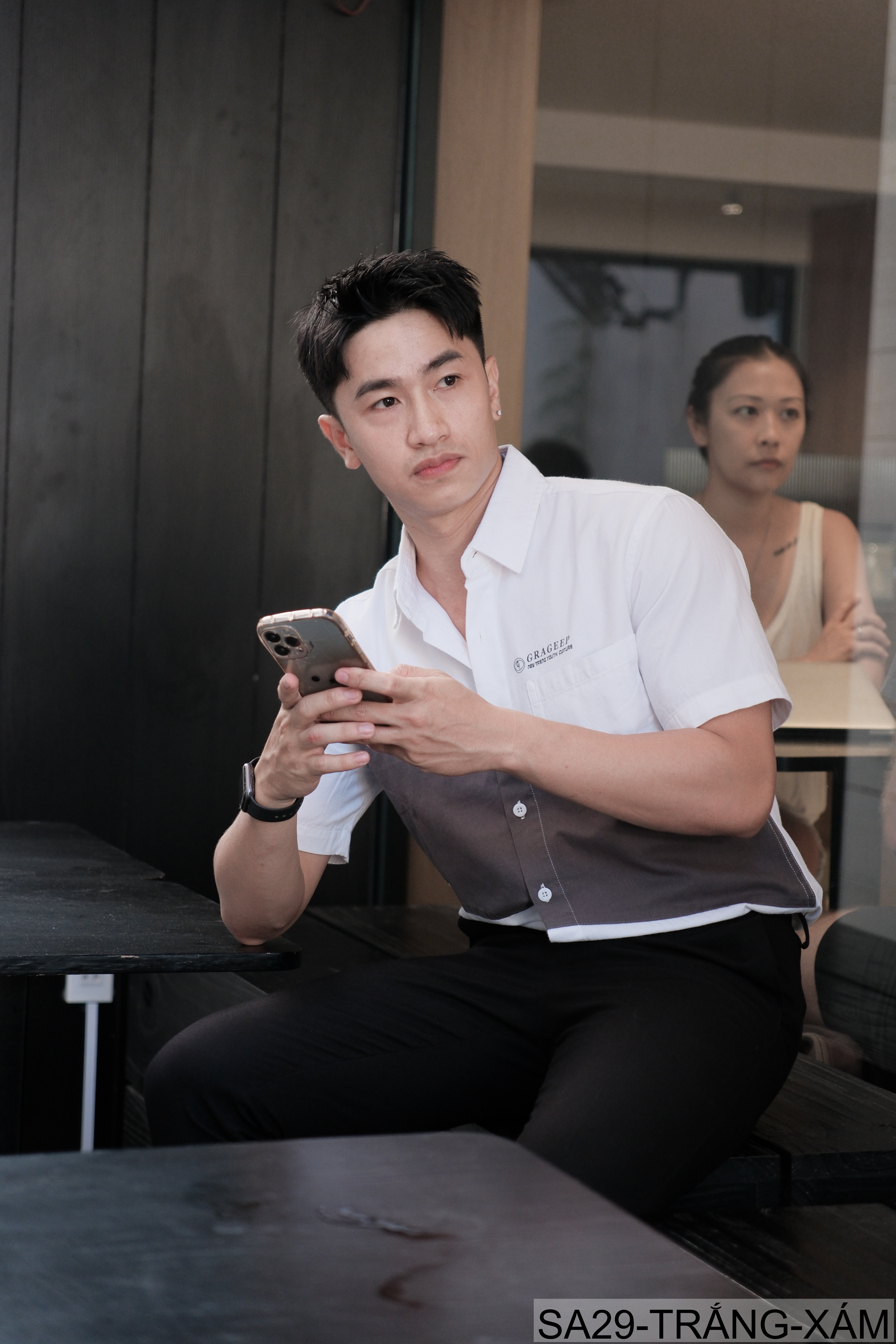 SA29 - Áo sơ mi nam tay ngắn phối màu trắng xám/xanh da trời phong cách Hàn Quốc_thumbnail_2