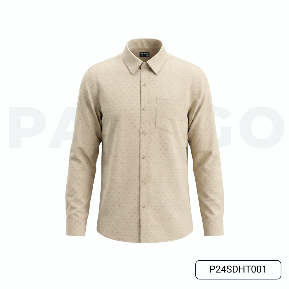 Áo sơ mi nam trung niên PAPAGO tay dài lai bầu vải xô đũi in họa tiết - P24SDHT001