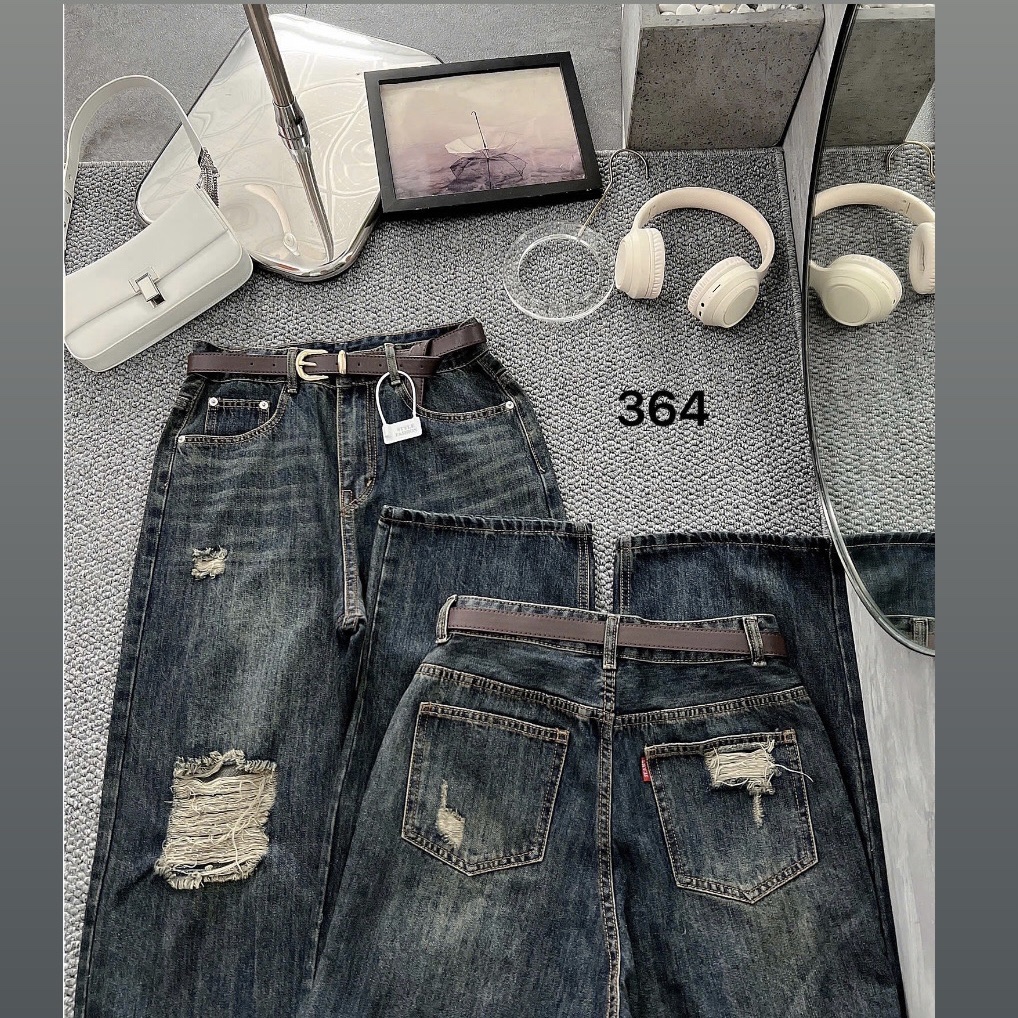 Quần jean ống suông rách kiểu lưng cao bigsize QJ364 dành cho nàng béo mập từ 55-90kg_thumbnail_10