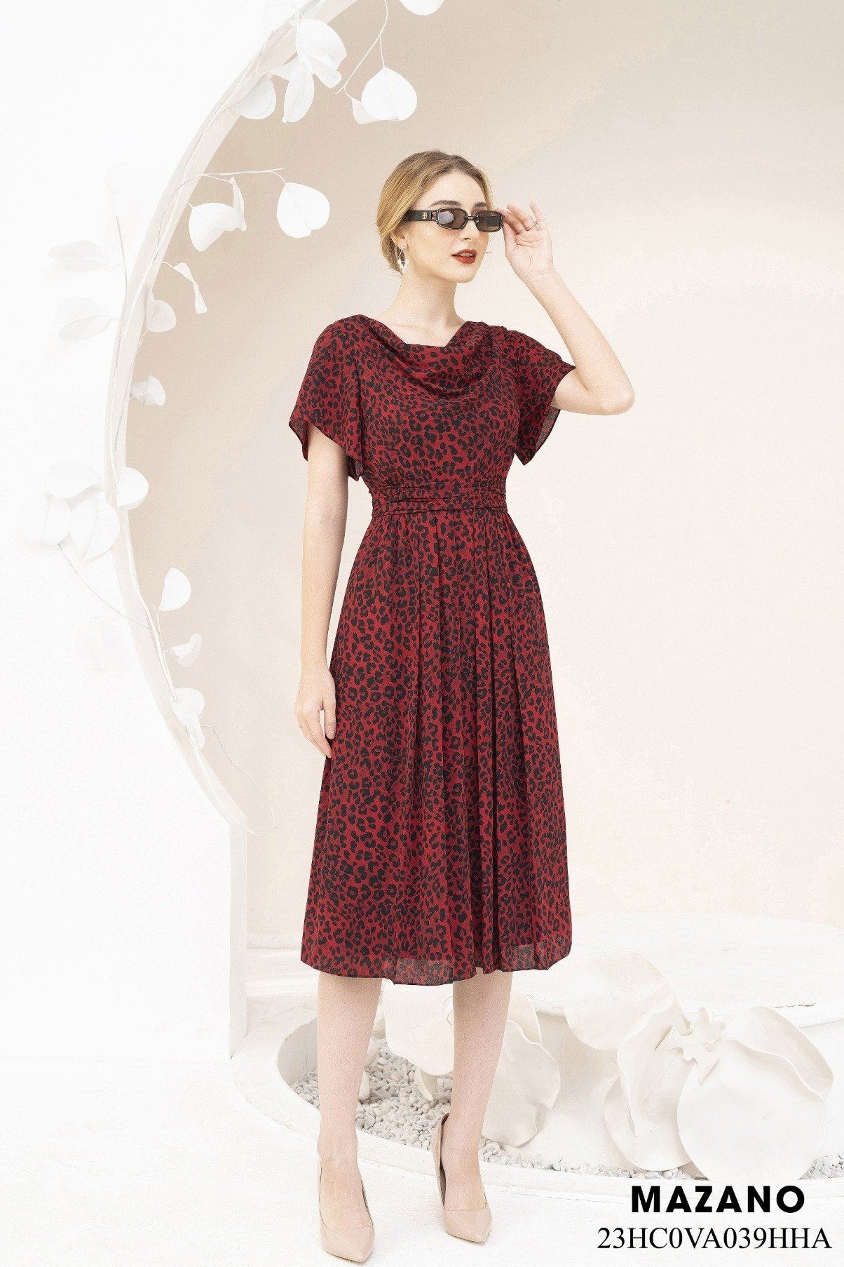 Đầm Da Báo Xếp Ly Cổ Đổ_thumbnail_2