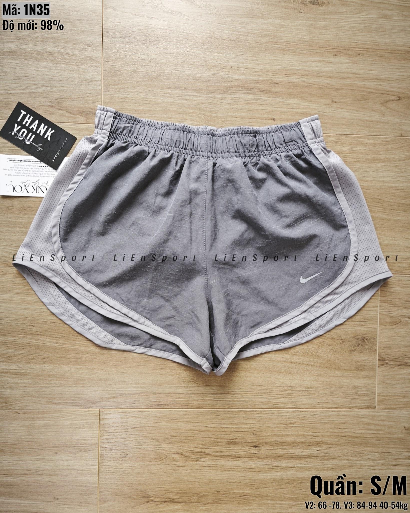 Nike Quần short thể thao Nữ Size S Xám Auth 2nd Vải gió nhẹ Lưng chun co giãn Lưới thoáng 2 bên hông Logo ép nhiệt Phù hợp tập gym yoga chạy bộ Mã:1N35
